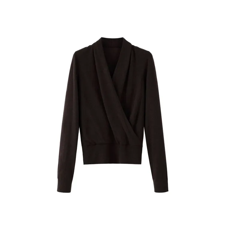 绵羊毛针织衫女2025秋季新款交叉V领时尚气质优雅上衣