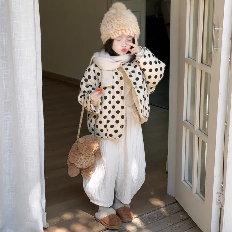 女童棉衣2025冬季新款韩版洋气儿童波点棉服宝宝冬装外套加厚棉袄