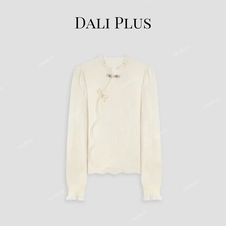 DALI PLUS新中式羊 绒羊 毛五彩葱提花优雅气质针织衫-D4QX0048