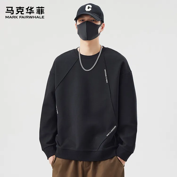 马克华菲落肩袖圆领套头卫衣男款休闲简约长袖运动上衣百搭情侣款