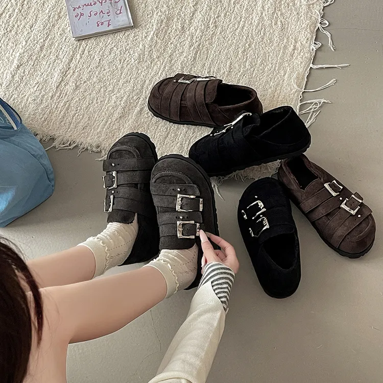 复古百搭森系百搭扣带勃肯鞋女2025冬季新款加绒外穿休闲单鞋潮鞋