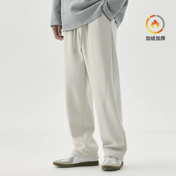 保罗美式高街弯刀休闲裤子男秋冬宽松加绒运动卫裤重磅垂感直筒裤