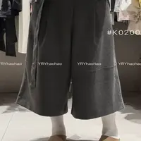 配腰带阔腿八分裤秋款