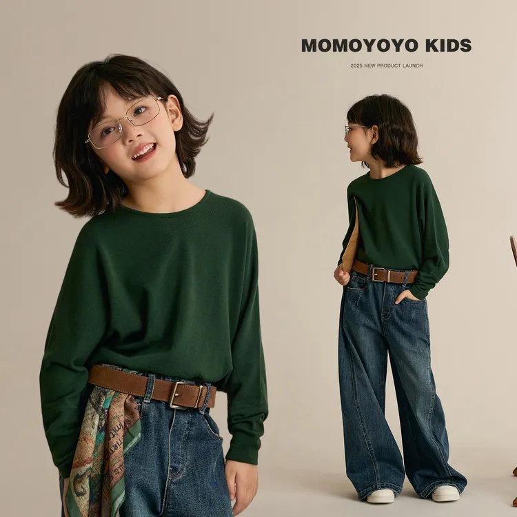 辰辰妈【方寸之间】女童蝙蝠袖短版T恤亲子装儿童洋气内搭上衣8488D