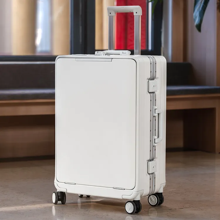 高颜值密码旅行登机箱2024寸多功能拉杆箱大容量前开口行李箱铝框