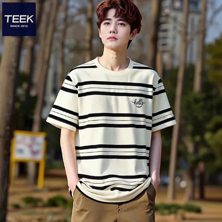 潮流条纹短袖t恤男士夏装 青年休闲上衣2025年夏季男装衣服