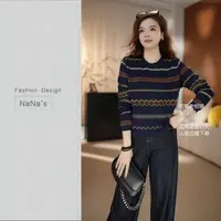 NaNa's秋季新款提花羊毛针织衫百搭打底衫圆领套头上衣4719