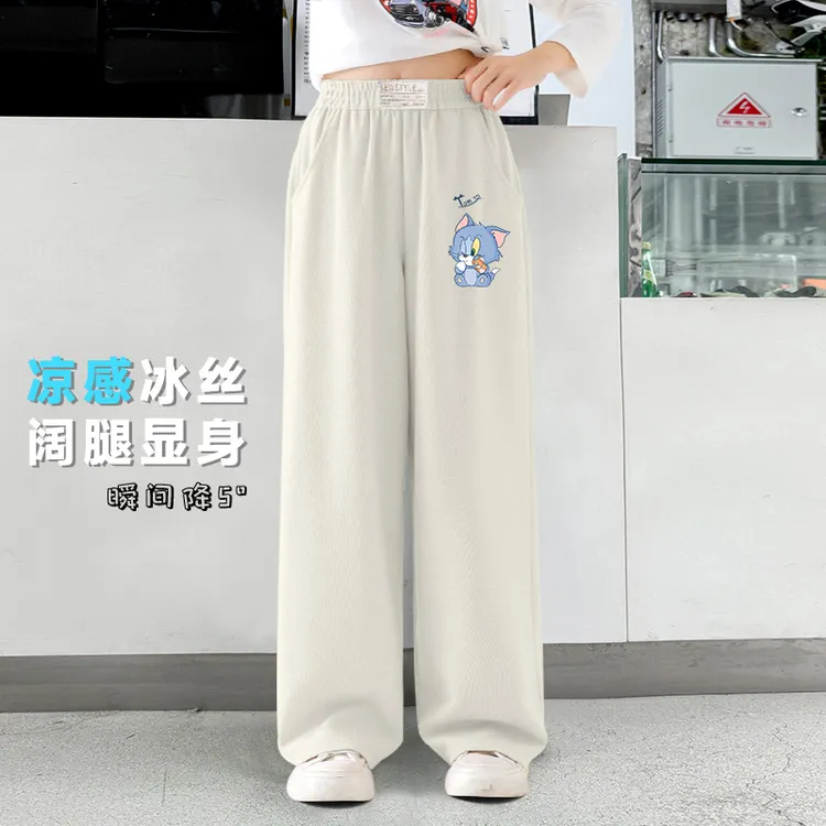 女童阔腿裤大童新款宽松直筒裤子夏季冰丝儿童洋气女孩休闲长裤潮