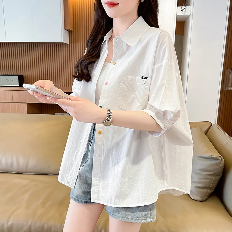 小清新日系复古短袖衬衫女2025夏新款设计感小众法式别致短款上衣