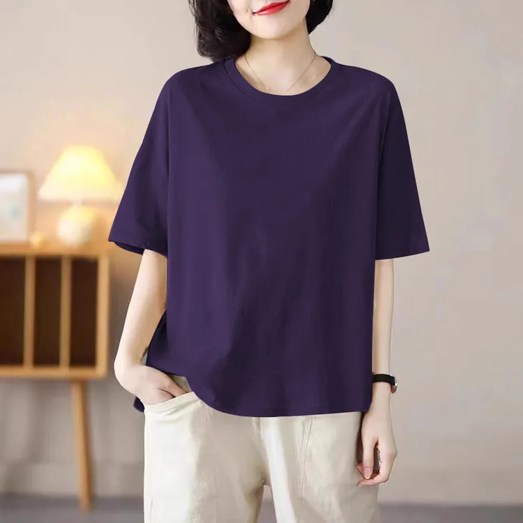夏季重磅新款纯棉短袖大版t恤女中长款宽松上衣显瘦大码打底衫潮