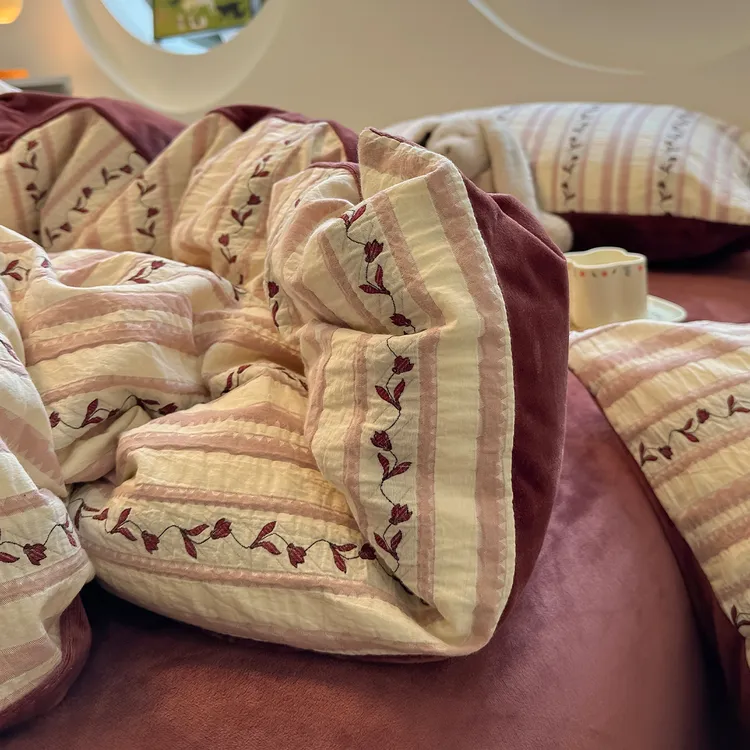 全棉提花牛奶绒床上四件套纯棉加绒单面绒被套床单三件套冬季床品