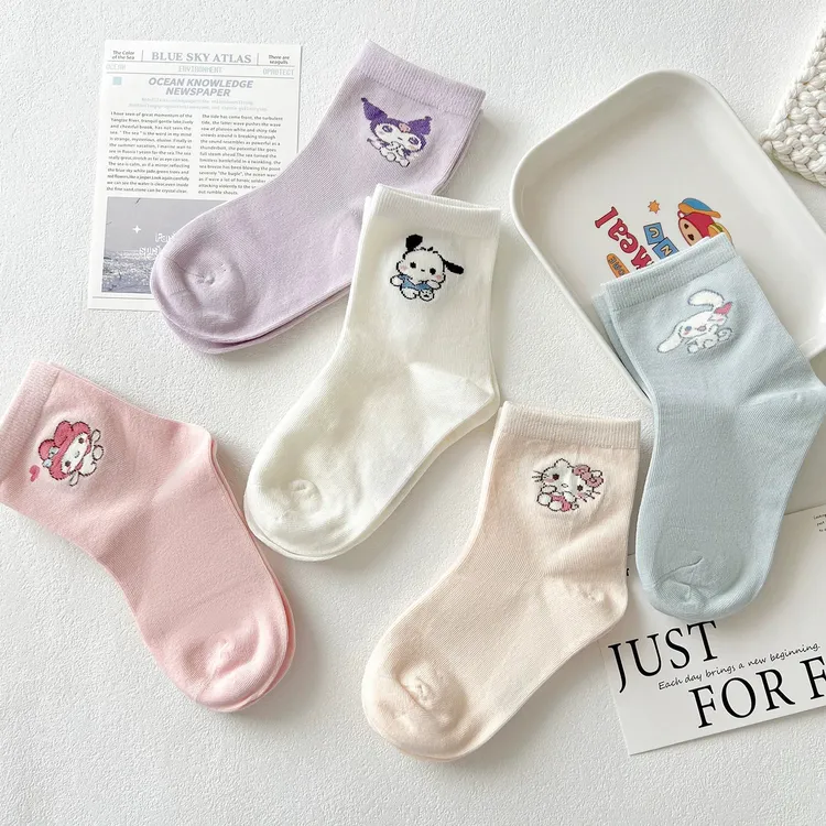 【秋季新款】儿童袜子秋季新款中筒小公主精梳棉重工蓝色小兔中筒袜