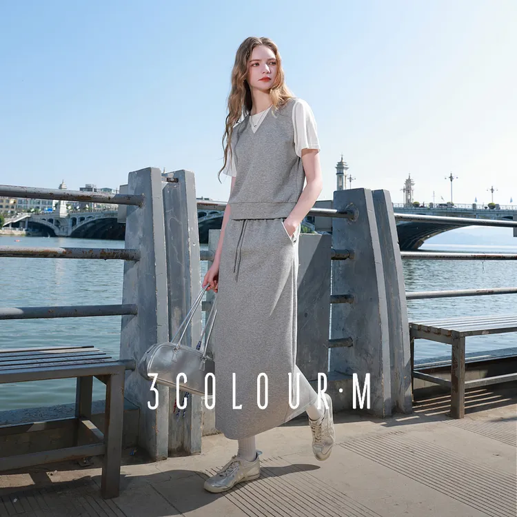 0187唐长老专属三彩2025秋季新款休闲套装短袖假两件T恤松紧dbx