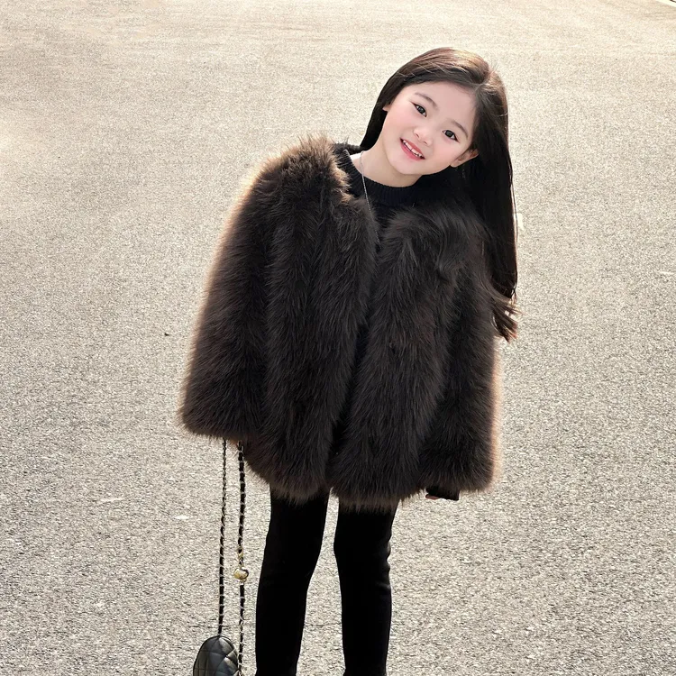 女童毛毛外套儿童环保仿皮草冬季大衣加绒加厚男宝宝洋气棉袄保暖