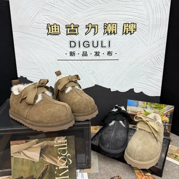 【迪古力】羊毛丑萌大头面包鞋女厚底复古磨砂皮加绒增高雪地棉阳