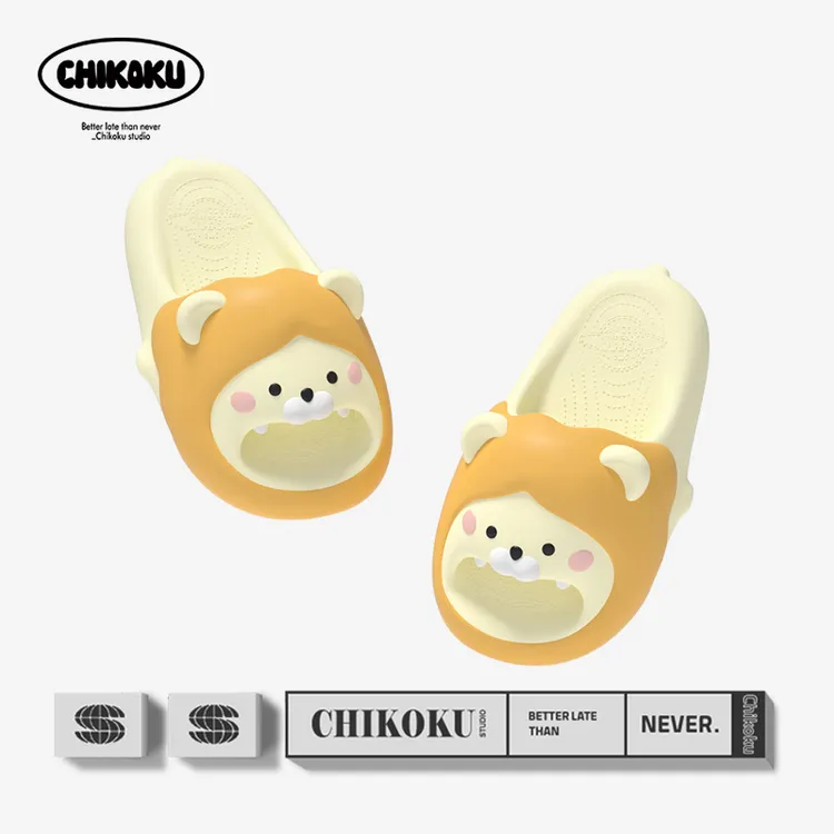 chikoku夏季新款大头小狮子凉拖鞋女居家厚底舒适可爱一字拖鞋男