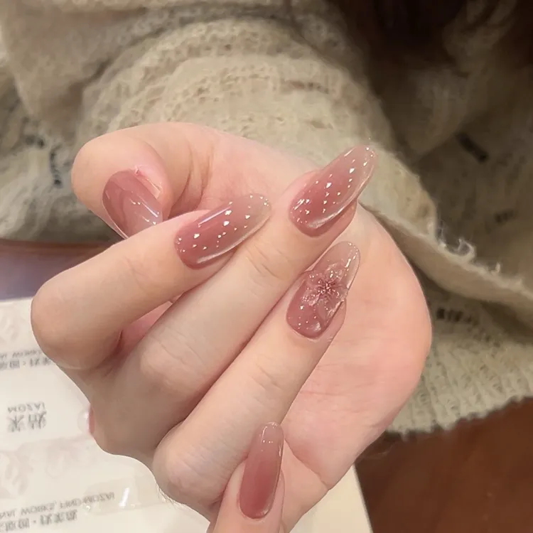 茉哉现货【琉璃冰花】纯手工定制美甲拆卸穿戴甲T0442