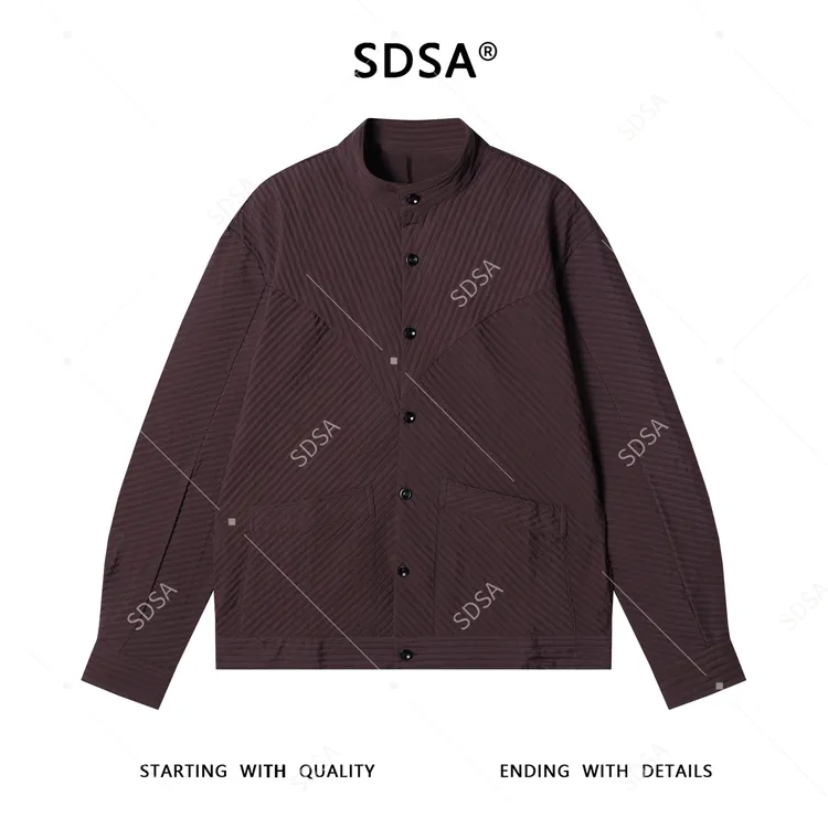 SDSA男士秋冬新款痞帅男装痞帅纯色压皱立领纽扣开衫夹克百搭时尚