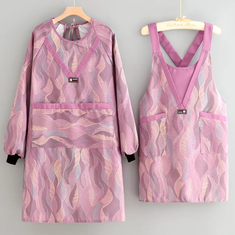 时尚帆布长袖围裙厨房家用防污罩衣外穿透气工作服成人做饭护衣女