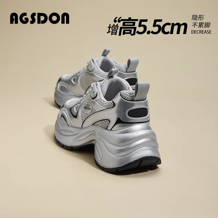 奥古狮登银色老爹鞋女2025新款秋季网面透气厚底增高休闲运动鞋xx