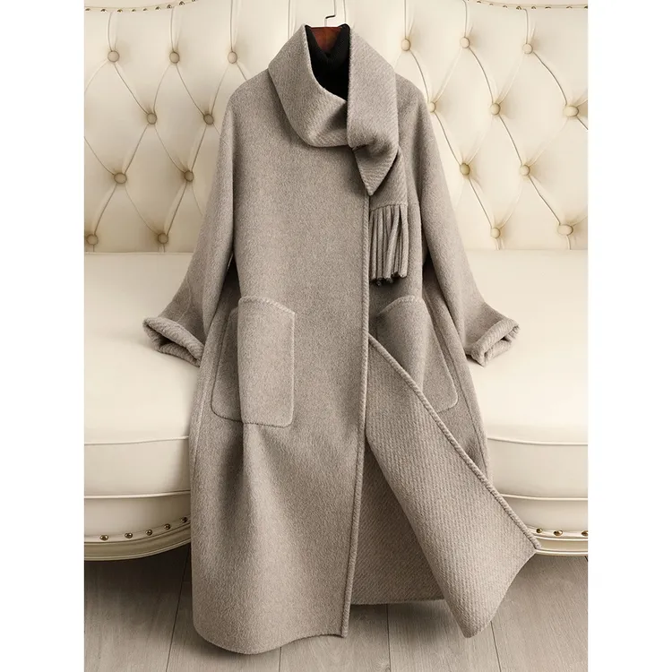 时尚双面羊毛大衣女长款25冬季新款高端氛围感纯手工羊毛呢外套女