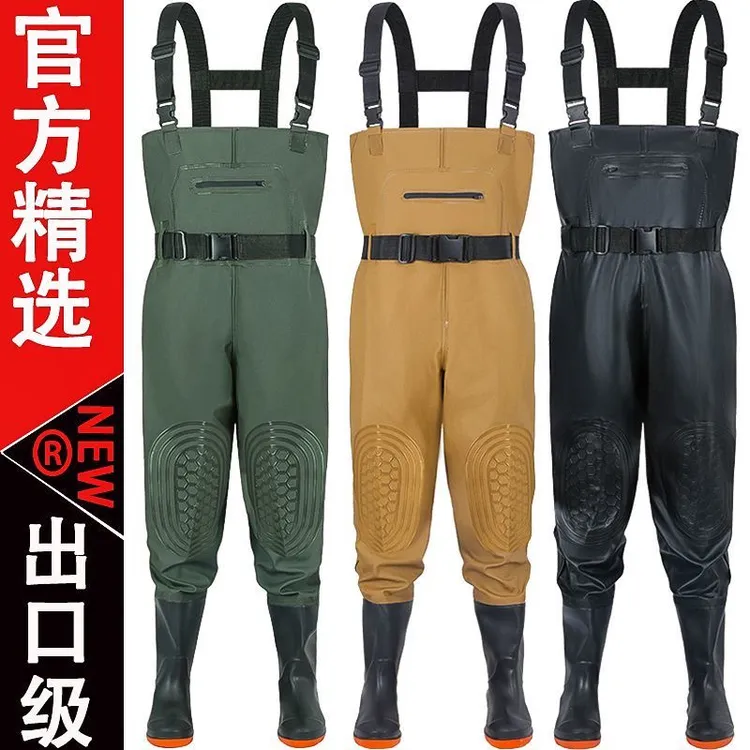 出口级加厚耐磨防水下水裤连体半身雨裤鞋适合男女捕鱼赶海涉水裤