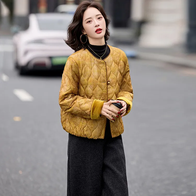 2025秋冬新款加厚女装外套新中式国风棉服圆领短款保暖上衣