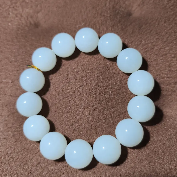 新疆和田玉且末料圆珠手串卡15mm