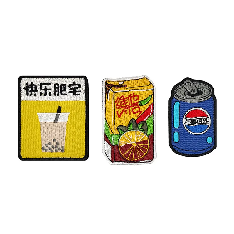 创意奶茶魔术贴可乐维他饮料刺绣布贴背包贴户外包士气章战术臂章