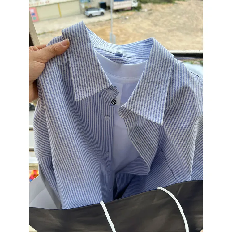 长袖衬衫男女款秋季少年感cityboy条纹衬衣潮流百搭宽松休闲外套