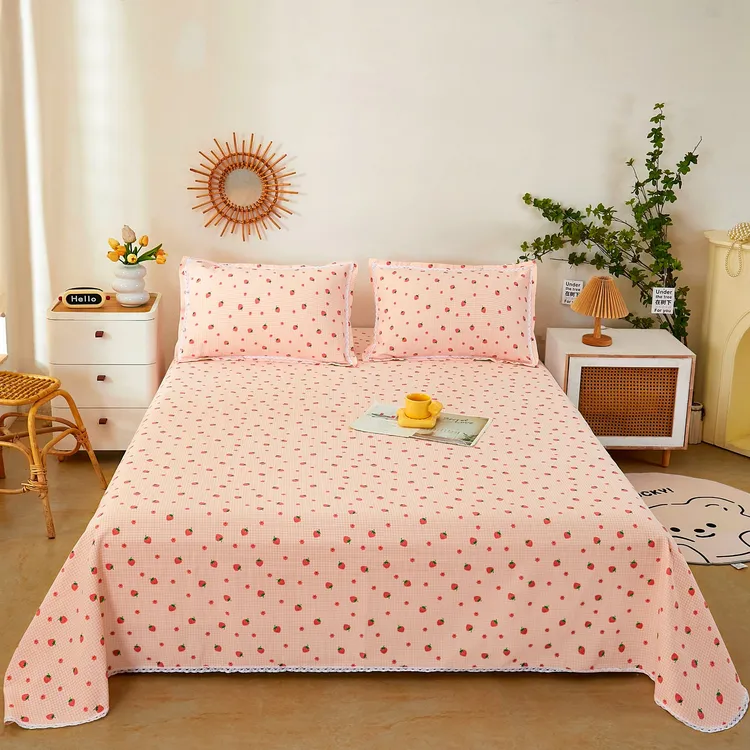 100%原棉细纱老粗布床单三件套防滑透气软席床上用品床单枕套