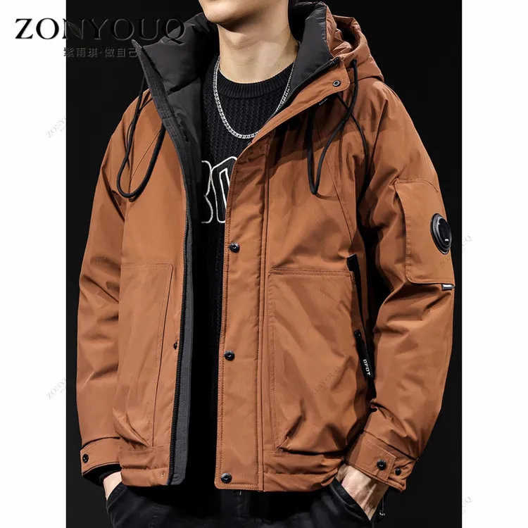ZONYOUQ羽绒服男冬季2025新款加厚保暖连帽短款工装百搭户外外套