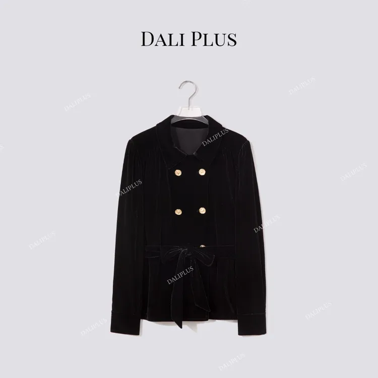 DALI PLUS“100真丝丝绒短款风衣” 双排扣收腰外套-D5SS7221