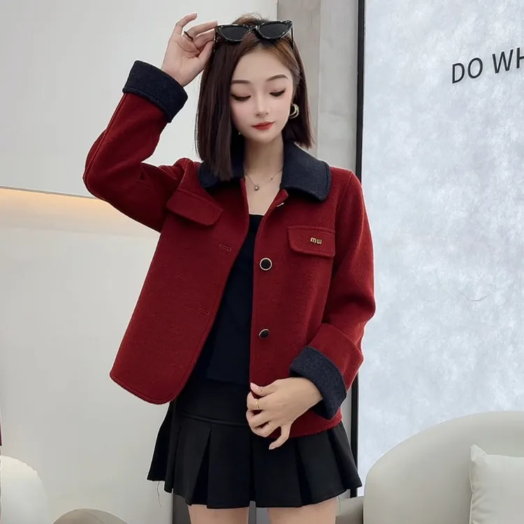 2025秋冬新款撞色娃娃领小香风正肩显瘦气质羊毛短款大衣936#1