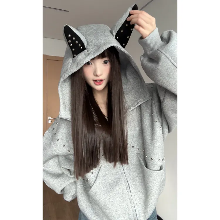 EZEK 小恶魔铆钉连帽衫卫衣女秋新款休闲宽松复古设计感外套上衣