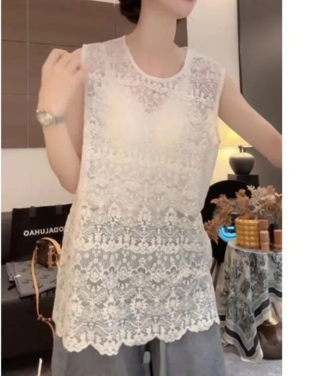 宽松型韩版新中式背心气质ins打底女装时尚拼接蕾丝商品图