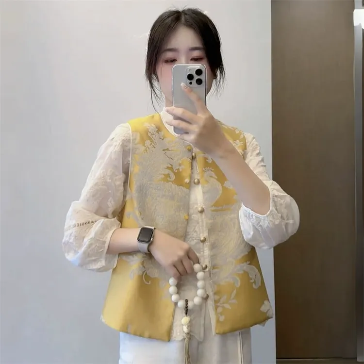 新中式国风刺绣两面穿马夹外套女2025春新款重工复古坎肩马甲衬衫