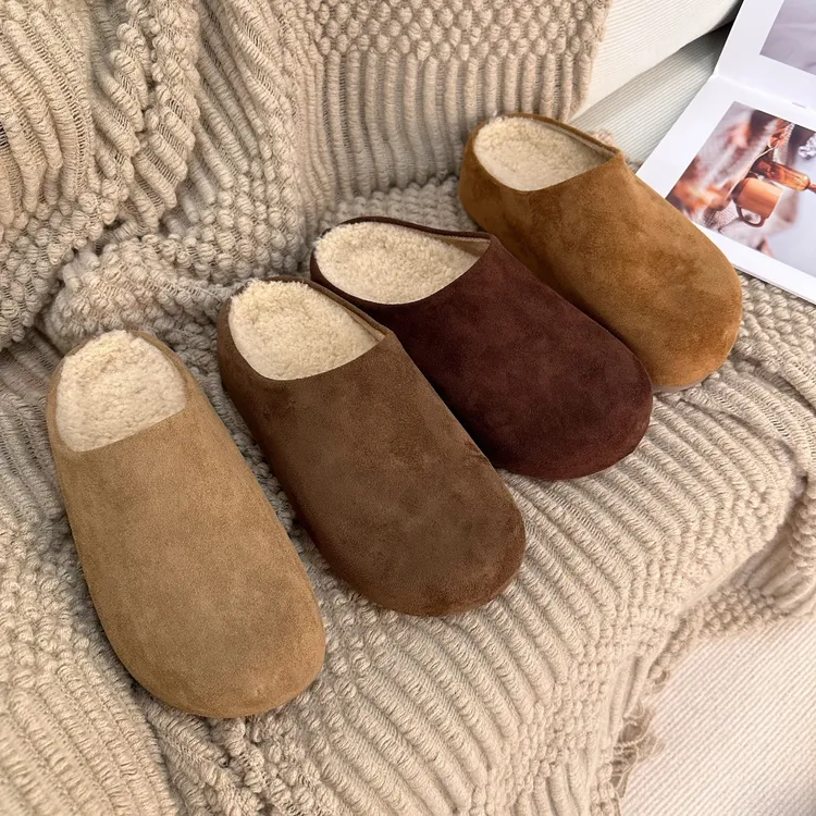 加绒复古风勃肯鞋半拖2025秋冬新款包头懒人一脚蹬厚底外穿拖鞋女