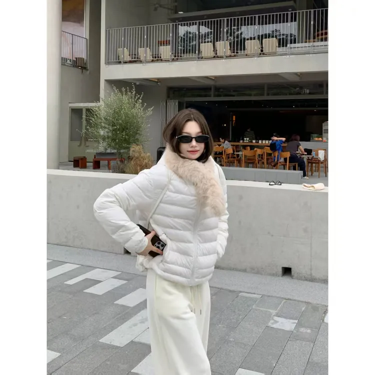 H1367【冬期】秋冬简约高级轻薄羽绒服女经典百搭连帽外套上衣