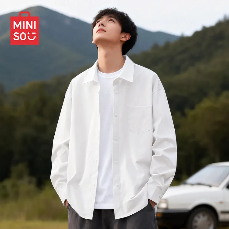 MINISO名创优品冰丝衬衫男春秋薄款冰丝外套韩版轻熟风衬衣潮