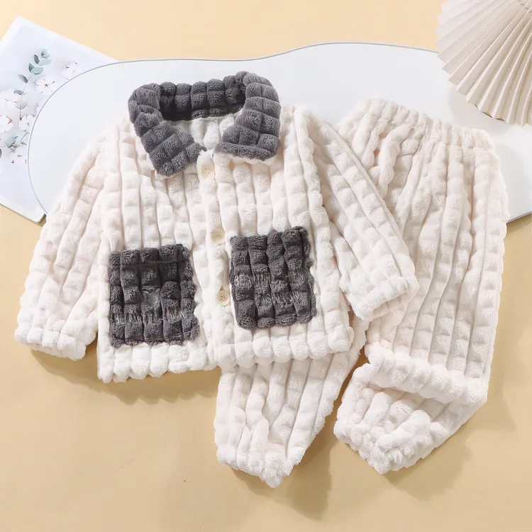 儿童保暖珊瑚绒儿童秋冬季睡衣法兰绒居家服男女童宝加绒加厚套装