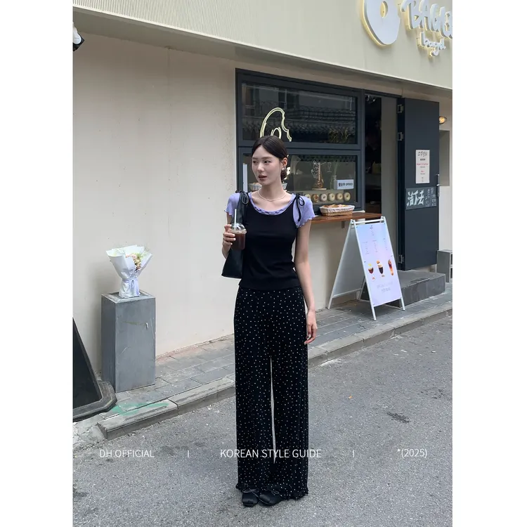 DH OFFICIAL 大花【韩女人设 Korea】真两件韩系天丝木耳边短袖吊带