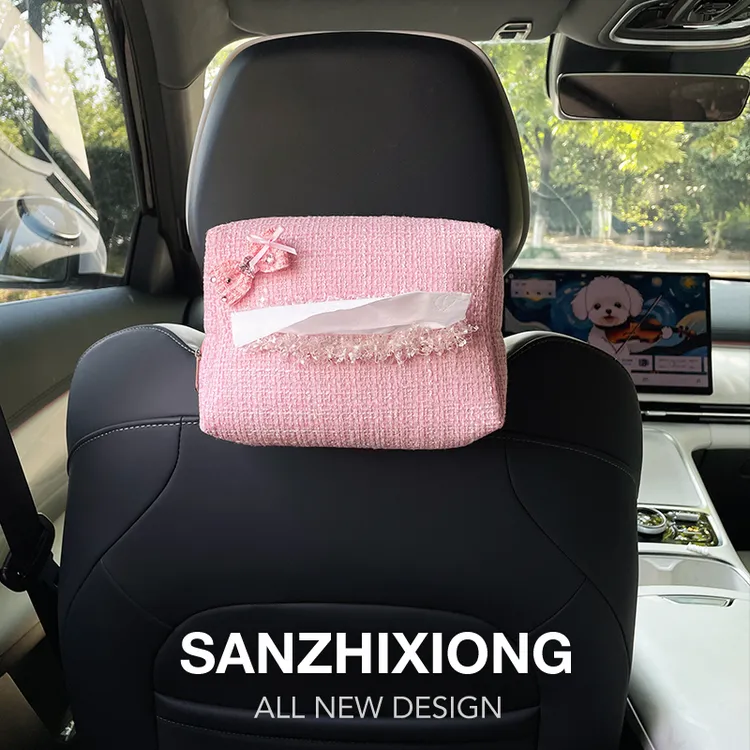 创意蝴蝶结汽车纸巾包车内扶手箱抽纸盒车载纸巾袋车座椅背纸巾包