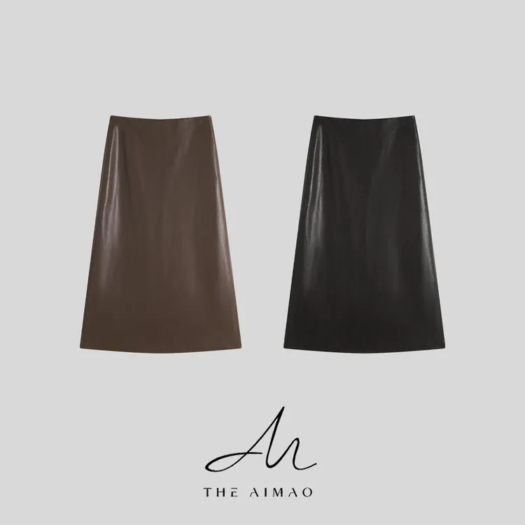 【THE AIMAO】“慢调巴黎”环保油蜡蛋白皮软糯显瘦半身裙XYX82831