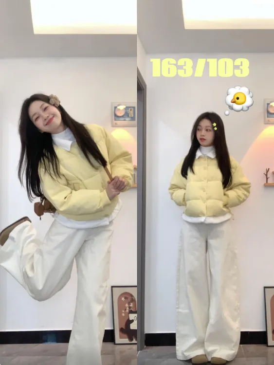 日系奶黄色棉服女2025年新款冬季撞色假两件加厚短款棉衣外套棉袄