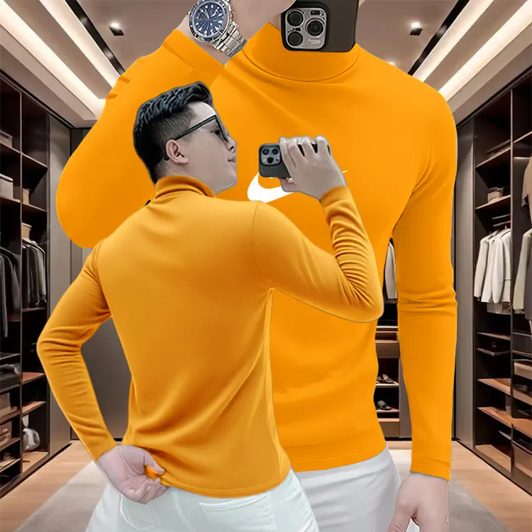 2025新款双面德绒修身打底衫男士秋冬保暖百搭长袖半高领内搭上衣