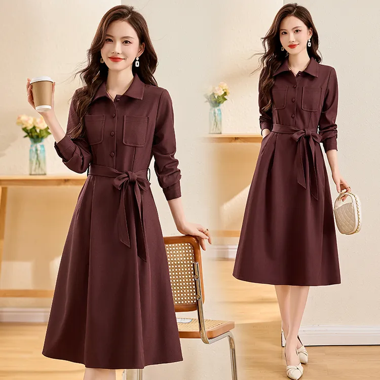 高级感春秋长袖气质连衣裙女2025新款法式小个子收腰显瘦衬衫裙子