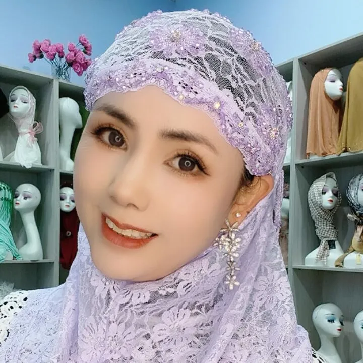 纯手工蕾丝飘带帽女包头遮发帽网红时尚复古纱巾帽送同色打底帽