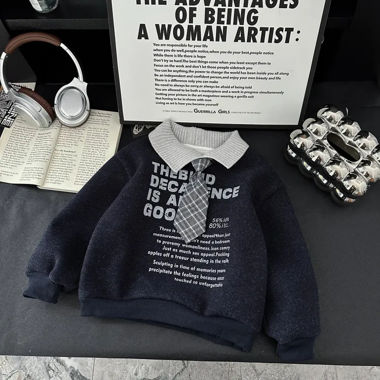 男童加绒卫衣2025儿童秋冬新款韩版POLO加绒卫衣洋气痞帅童装宝宝