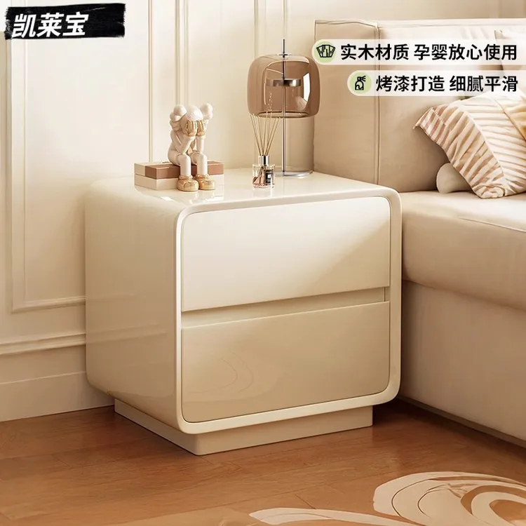 床头柜实木烤漆家用卧室2025爆款小型奶油风轻奢高级置物收纳柜子
